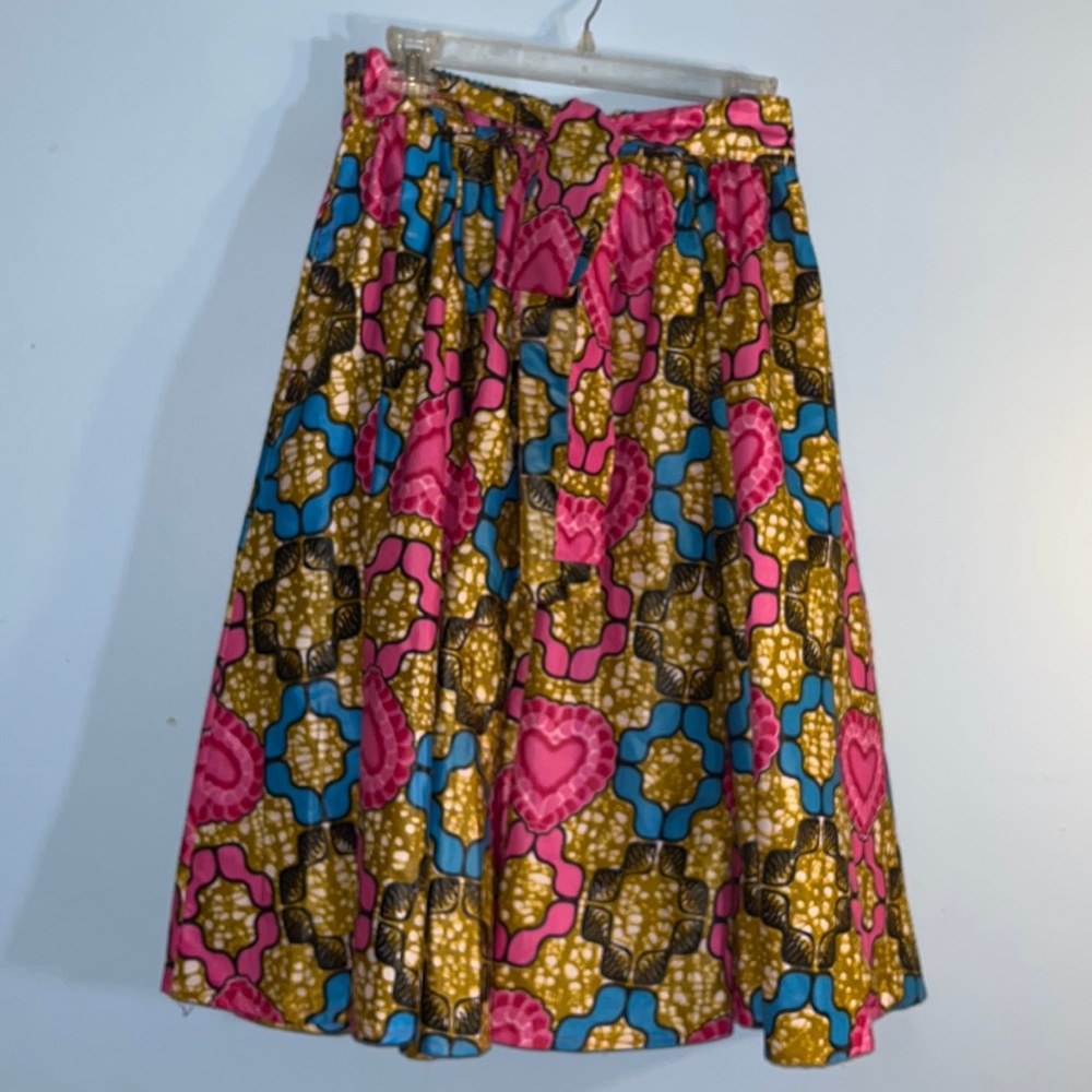 Pink blue black gold African Print skirt matching head wrap size small/medium